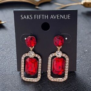 3/$40 Saks Fifth Avenue Red & Gold Drop Dangle Earrings
